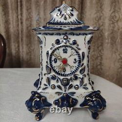 Rare Gzhel Russian Porcelain Clock Hand Painted