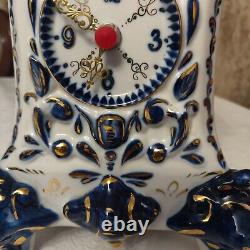 Rare Gzhel Russian Porcelain Clock Hand Painted
