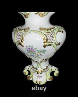 Rare Herend Hand Painted Queen Victoria Green Porcelain Vase