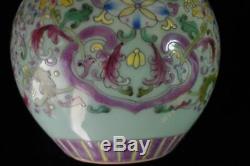 Rare Old Chinese Hand Painting Flower Porcelain Vase QianLong Period Marks