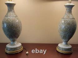Rare Original Large Pair Hand Painted Marbro Mid Century Modern Porcelain Lamps