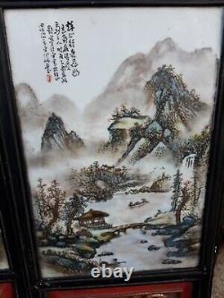 Rare Pair Of Old Chinese Hand Painted Porcelain Plaques Framed