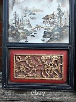 Rare Pair Of Old Chinese Hand Painted Porcelain Plaques Framed