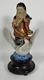 Rare Vintage Hand Painted Chinese Glazed Porcelain Man Holding Scroll And Swan