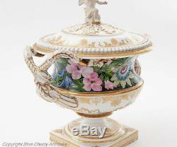 Rare Worcester Chamberlains Georgian Regency Flowers Hand Painted Porcelain Urn