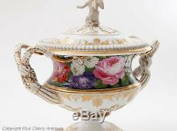 Rare Worcester Chamberlains Georgian Regency Flowers Hand Painted Porcelain Urn