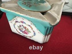 Red Pillivuyt Porcelain Ashtray French Flowers Hand Painted With Lid