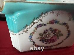 Red Pillivuyt Porcelain Ashtray French Flowers Hand Painted With Lid