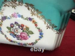 Red Pillivuyt Porcelain Ashtray French Flowers Hand Painted With Lid