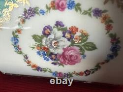 Red Pillivuyt Porcelain Ashtray French Flowers Hand Painted With Lid