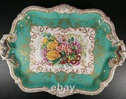 Ridgway Antique English Cabinet Tray 1840s Victorian Apple Green 41cm wide