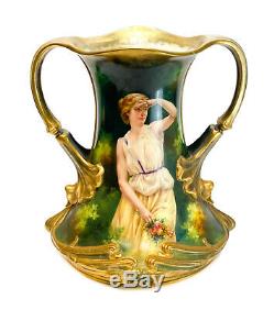 Royal Bonn Germany Hand Painted Porcelain Double Handled Urn of a Beauty