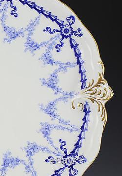 Royal Crown Derby Porcelain Tray 18 c1910 Hand Painted Gilt Blue Floral Ribbon