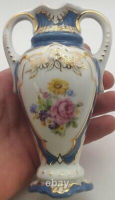 Royal Dux Bohemia Czechoslovakia Hand Painted Porcelain Vases Gold Trim