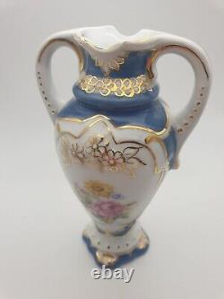Royal Dux Bohemia Czechoslovakia Hand Painted Porcelain Vases Gold Trim