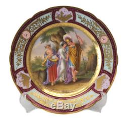 Royal Vienna Porcelain Hand Painted Cabinet Plate, circa 1920. Enamel Jewels