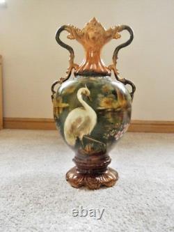 Royal Windsor Ware Urn Antique Hand Painted Stork Green Gold Brown 17 tall