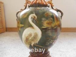 Royal Windsor Ware Urn Antique Hand Painted Stork Green Gold Brown 17 tall