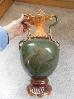 Royal Windsor Ware Urn Antique Hand Painted Stork Green Gold Brown 17 tall