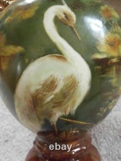 Royal Windsor Ware Urn Antique Hand Painted Stork Green Gold Brown 17 tall