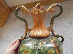 Royal Windsor Ware Urn Antique Hand Painted Stork Green Gold Brown 17 tall