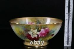 Royal Worcester Fruit Bowl Hand Painted Roses and Lilies w. 22 cm Circa 1915
