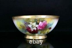 Royal Worcester Fruit Bowl Hand Painted Roses and Lilies w. 22 cm Circa 1915