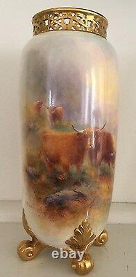 Royal Worcester Hand Painted Highland Cattle Vase Signed Stinton