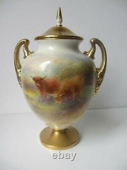 Royal Worcester, Hand Painted Lidded Vase, Highland Cattle, By Harry Stinton VGC