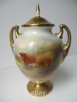 Royal Worcester, Hand Painted Lidded Vase, Highland Cattle, By Harry Stinton VGC
