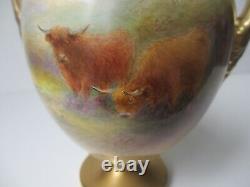 Royal Worcester, Hand Painted Lidded Vase, Highland Cattle, By Harry Stinton VGC