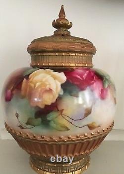 Royal Worcester Hand Painted Pot Pourri with Roses Signed