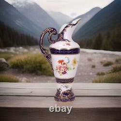 Royal Worcester Porcelain Jug Hand Painted Flowers Cobalt Blue Circa 1892