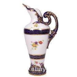 Royal Worcester Porcelain Jug Hand Painted Flowers Cobalt Blue Circa 1892