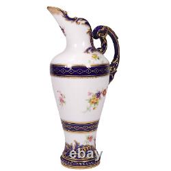 Royal Worcester Porcelain Jug Hand Painted Flowers Cobalt Blue Circa 1892