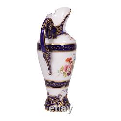 Royal Worcester Porcelain Jug Hand Painted Flowers Cobalt Blue Circa 1892