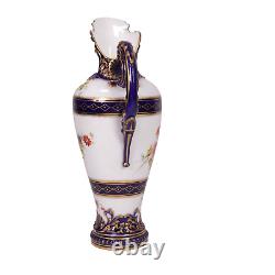 Royal Worcester Porcelain Jug Hand Painted Flowers Cobalt Blue Circa 1892