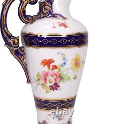 Royal Worcester Porcelain Jug Hand Painted Flowers Cobalt Blue Circa 1892