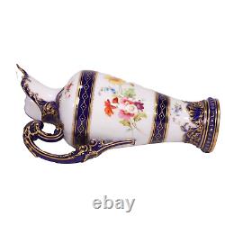 Royal Worcester Porcelain Jug Hand Painted Flowers Cobalt Blue Circa 1892