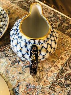 Russian Imperial Lomonosov Porcelain Tea pot 16 pc set Blue /22K GOLD