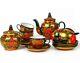 Russian Porcelain Tea Set. Hand Painted Khokhloma Hohloma 14 Pcs / 6 Persons