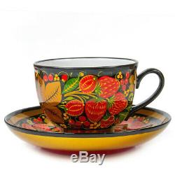 Russian Porcelain Tea Set. Hand Painted Khokhloma Hohloma 14 pcs / 6 persons