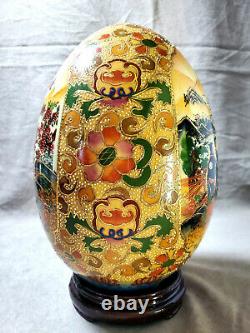 SATSUMA Style Large Porcelain EGG Hand Painted Wood Stand