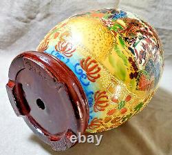 SATSUMA Style Large Porcelain EGG Hand Painted Wood Stand