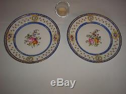 SIX antique SEVRES PLATES, handpainted flowers, gilt, royal blue, bleu de roi