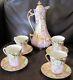 Stunning 1900's Hot Chocolate Pot Cups Set Porcelain Hand Painted Pink Gold