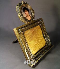 SUPERB LARGE 19th. CENTURY PICTURE FRAME & HAND PAINTED PORCELAIN MINIATURE