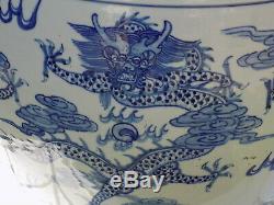 SUPERB LARGE CHINESE PORCELAIN FISH BOWL PLANTER HAND PAINTED DRAGONS D 40.5 cm