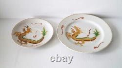 Satsuma Dragon Tea Set Of 15 Hand Painted Japanese Art Porcelain 24K Gold