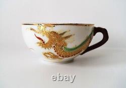 Satsuma Dragon Tea Set Of 15 Hand Painted Japanese Art Porcelain 24K Gold